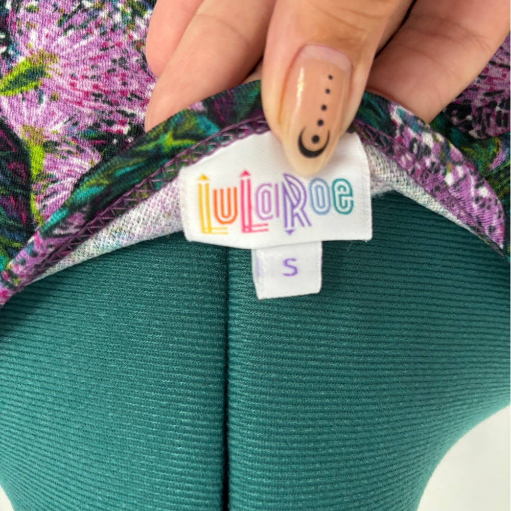 LuLaRoe Green and Purple Floral Midi Dress Stretchy - Picture 3 of 3